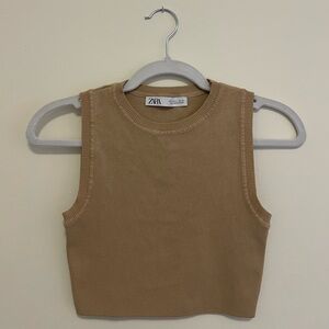 Zara size small ribbed crop tank top in brown/tan